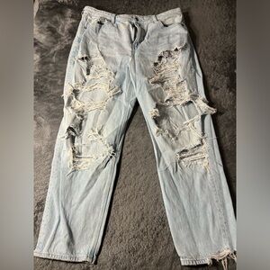 American Eagle, light wash distressed jeans